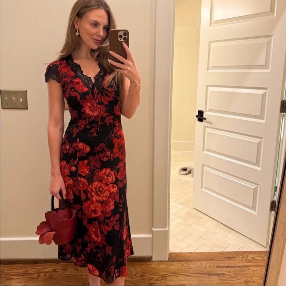 Reformation Tiffie Floral Print Dress in Basilica